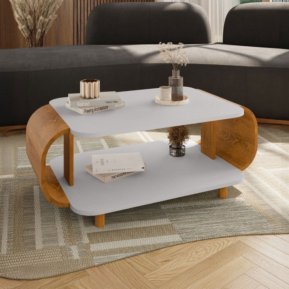 Mesa de Centro Alpine Off White/Naturallle - Pnr Móveis