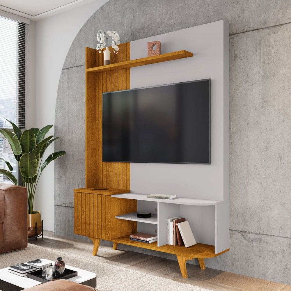 Estante para TV Até 55 Polegadas Colline 1 Porta Naturallle/Off White - Pnr Móveis