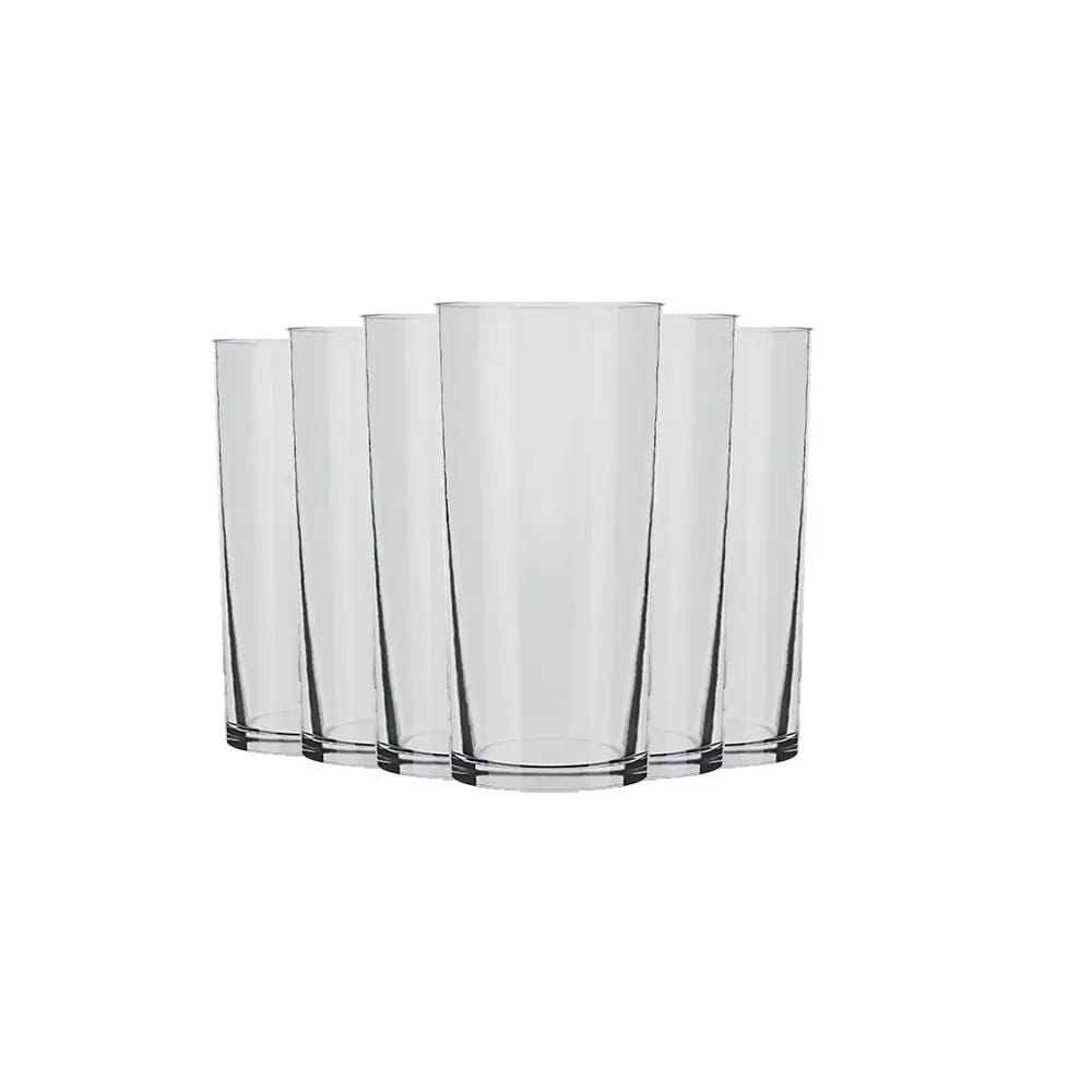 Jogo De 6 Copos De Vidro Cylinder Long Drink 350ml Nadir