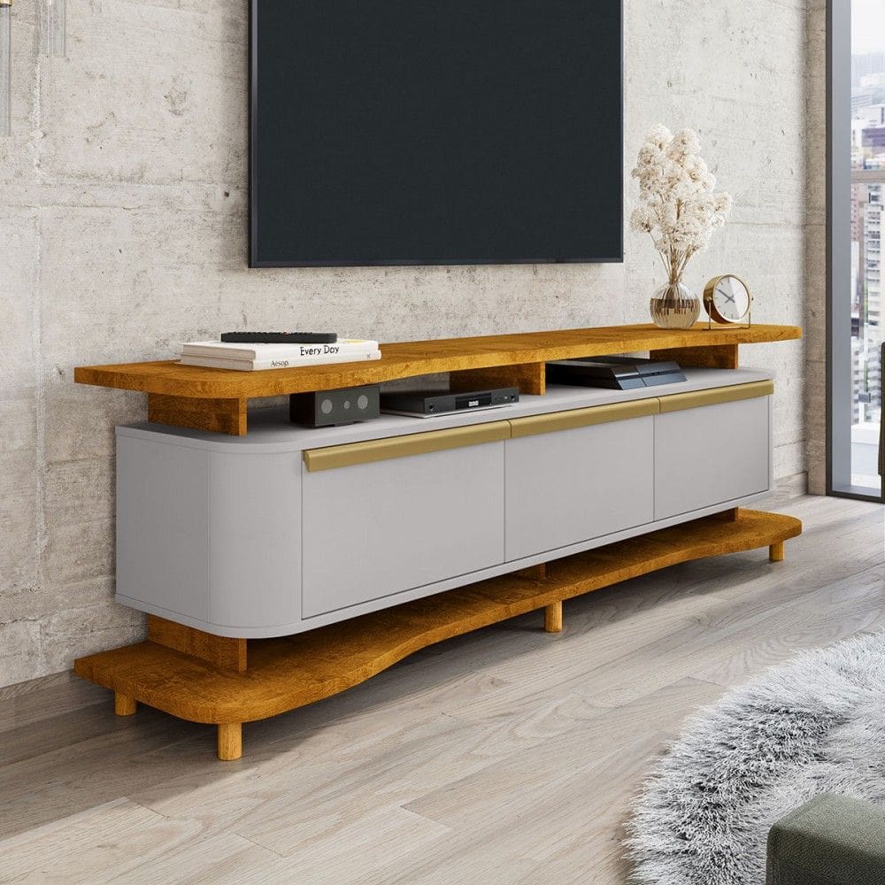 Rack para TV Até 75 Polegadas Océane 3 Portas Naturallle/Off White - Pnr Móveis