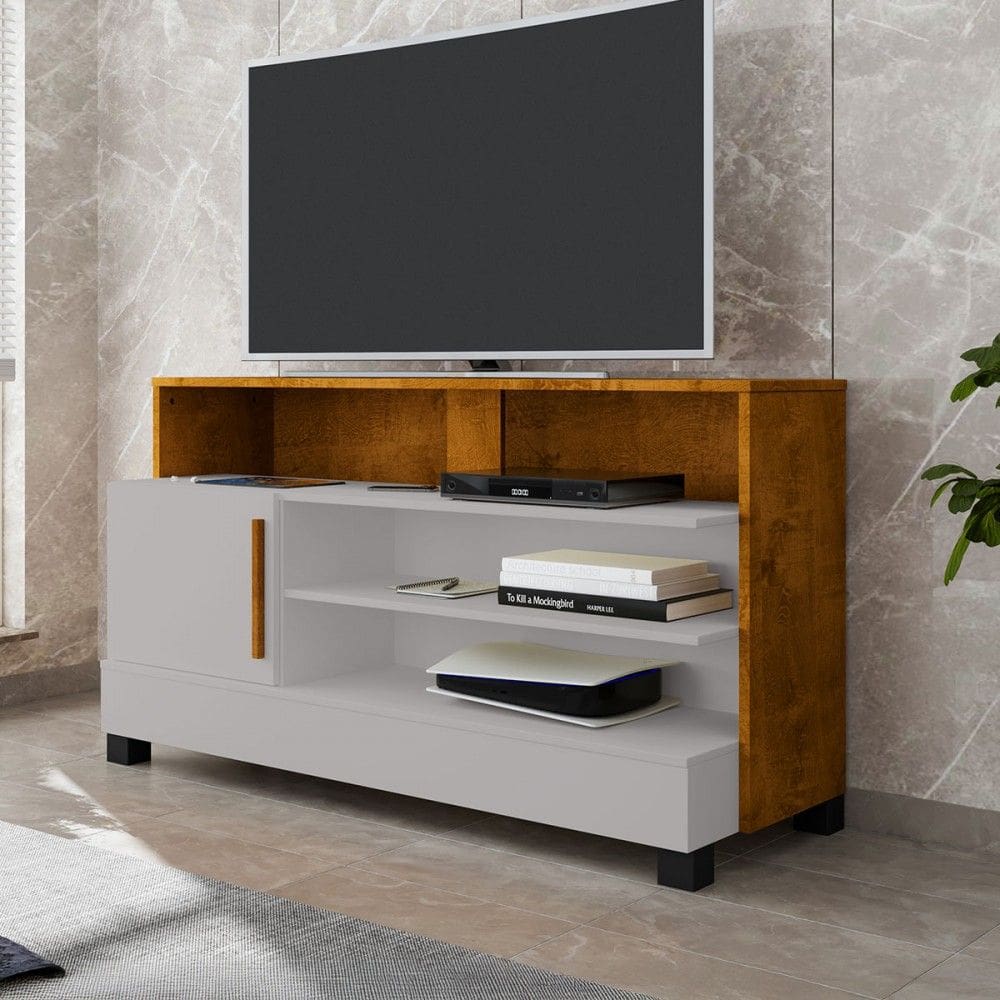 Rack para TV Até 48 Polegadas Guatemala 1 Porta Off White/Naturallle - Pnr Móveis