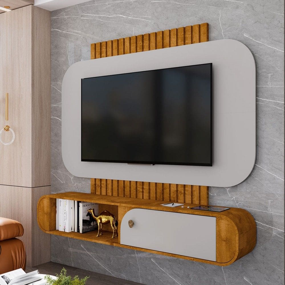 Painel para TV Até 55 Polegadas Lior 1 Porta Naturallle/Off White - Pnr Móveis