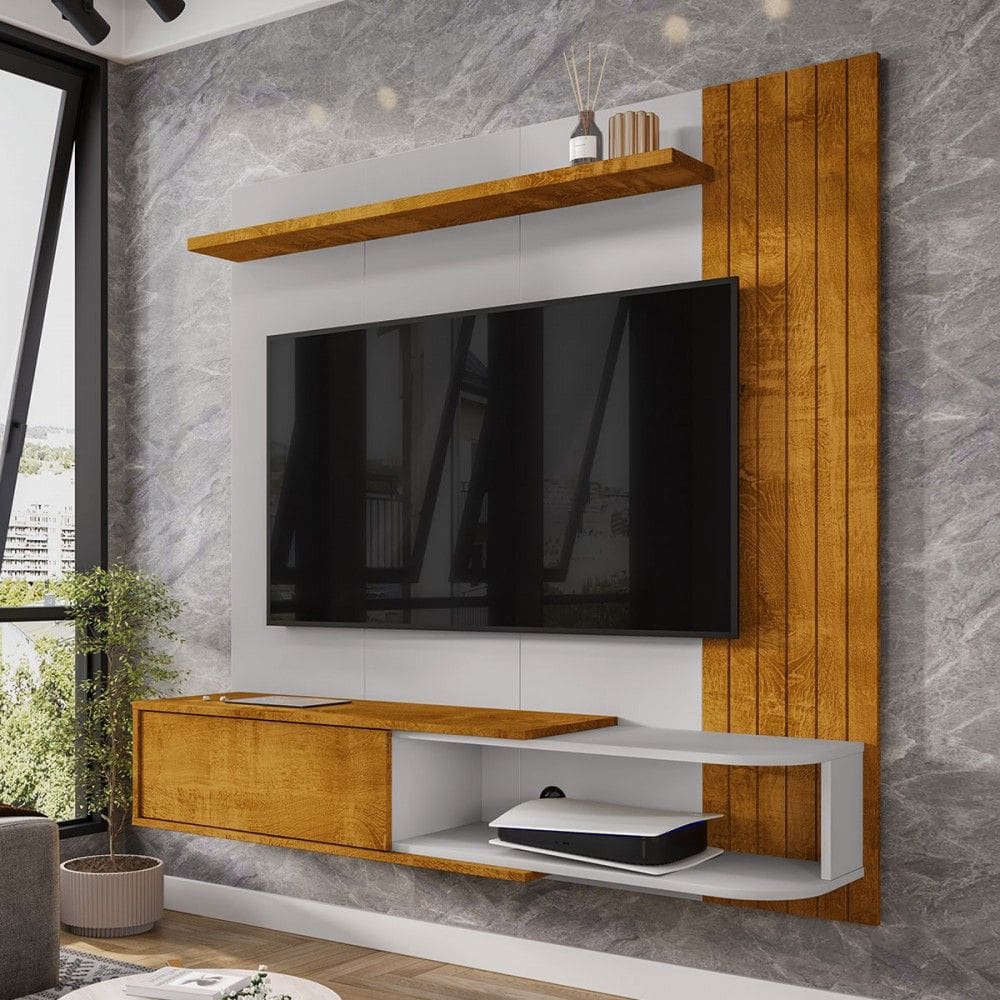 Painel para TV Até 55 Polegadas Alonso 1 Porta Naturallle/Off White - Pnr Móveis