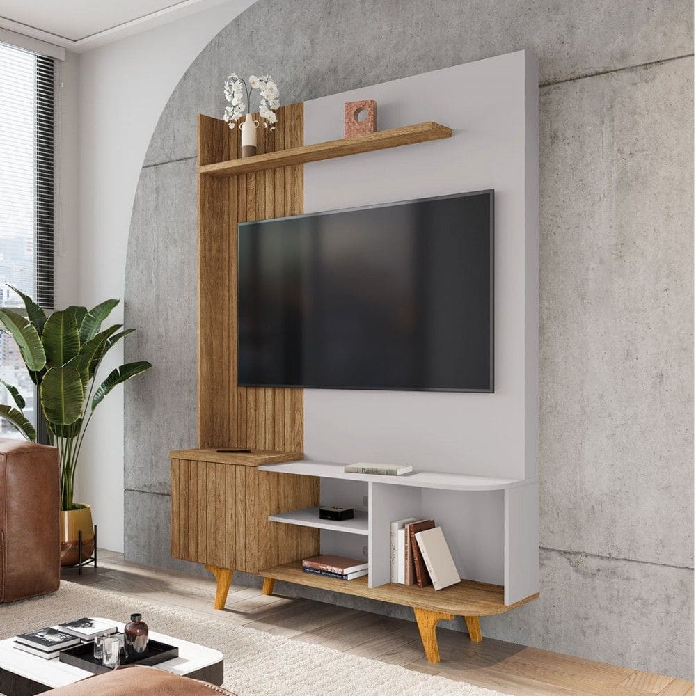 Estante para TV Até 55 Polegadas Colline 1 Porta Cinamomo/Off White - Pnr Móveis