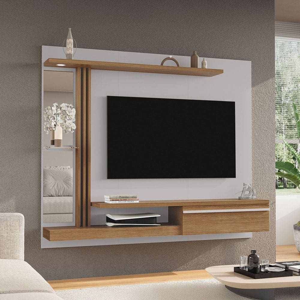 Painel para TV Até 55 Polegadas Volga 1 Porta com Led Naturallle/Off White - Pnr Móveis