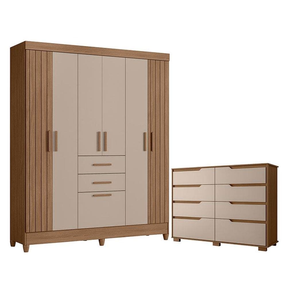 Guarda Roupa Solteiro Malta e Cômoda Georgia Carvalho Fendi – Moval