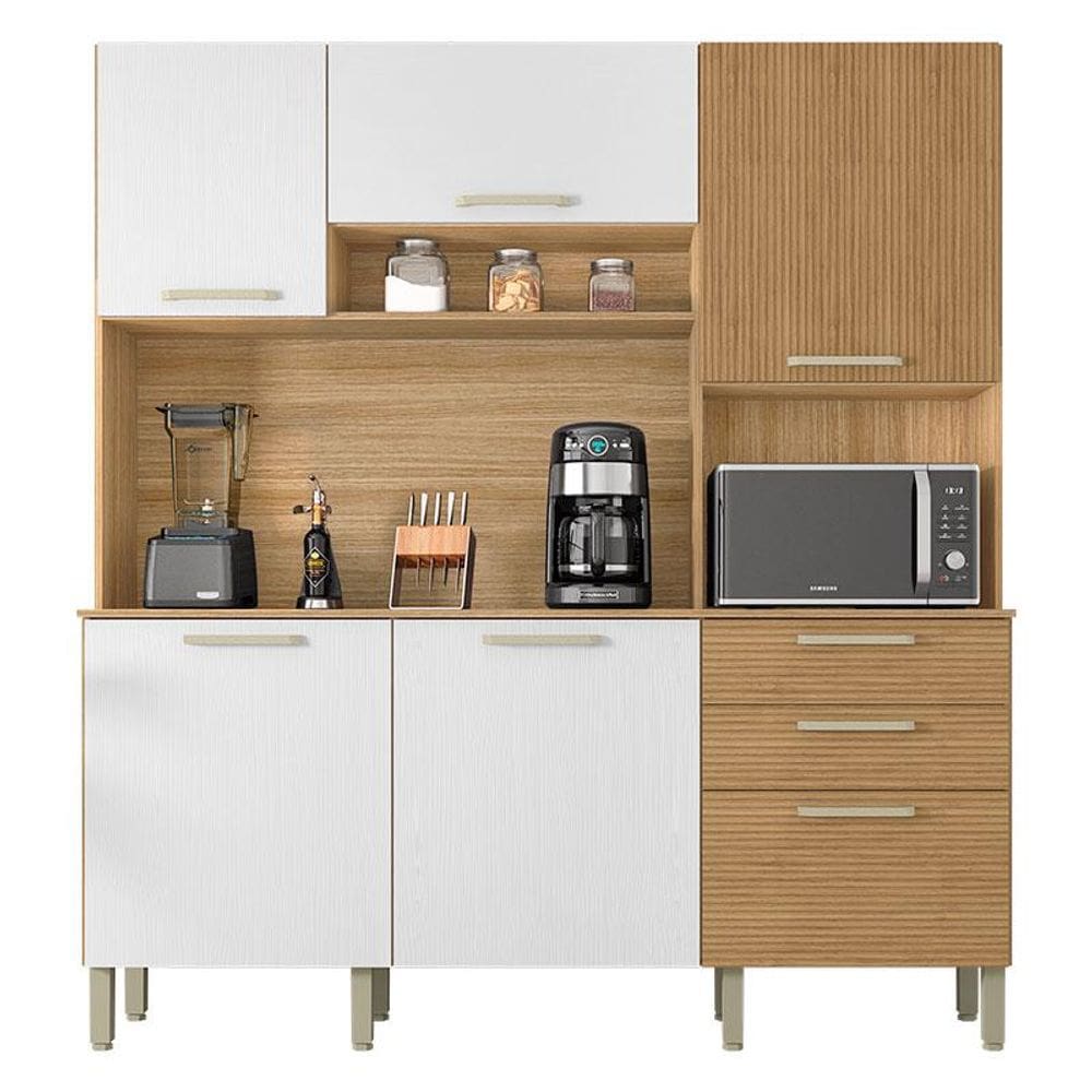 Cozinha Ferrara Plus 6 Portas e 2 Gavetas Freijó Supremo Ripado - Kits Paraná