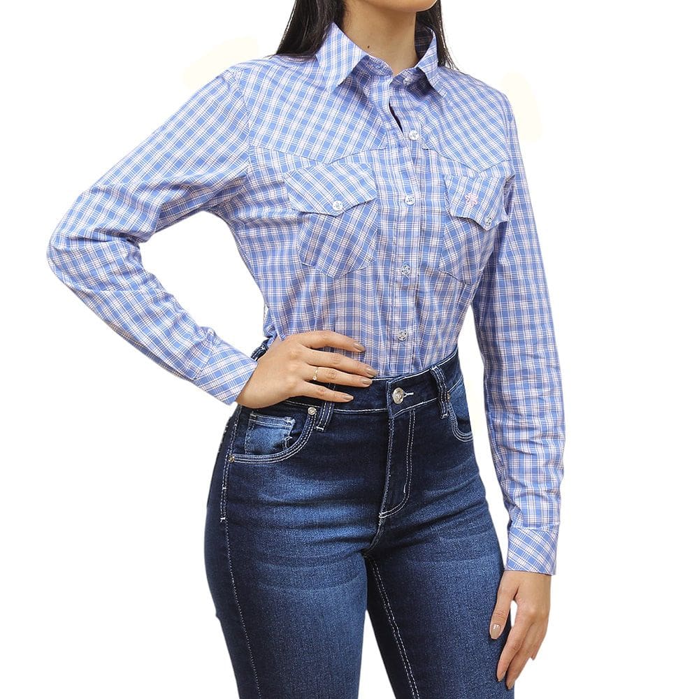 Camisete Feminino Manga Longa Xadrez Azul Tuff 37439