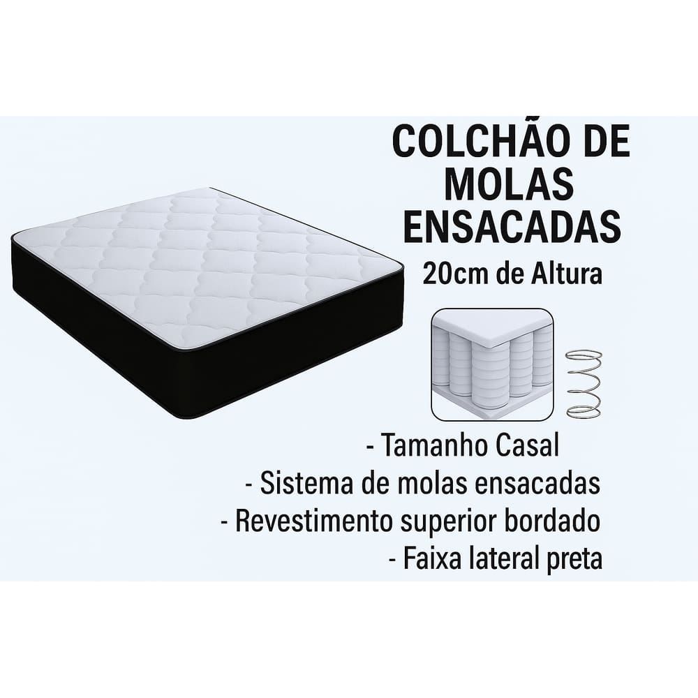 Colchão Casal  Mola Ensacada 188x138x20