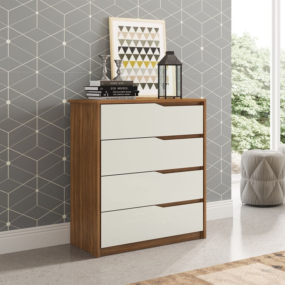 Cômoda com 4 Gavetas Átria Amêndola Touch Off White Demóbile