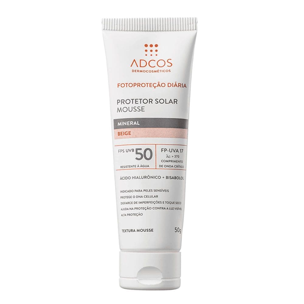 Protetor Solar Adcos FPS 50 Mousse Mineral Cor Beige 50g