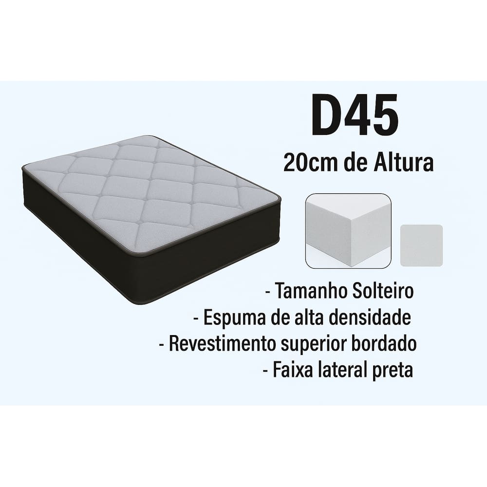 Colchão Solteiro Espuma D45 Bordado 20x88x188