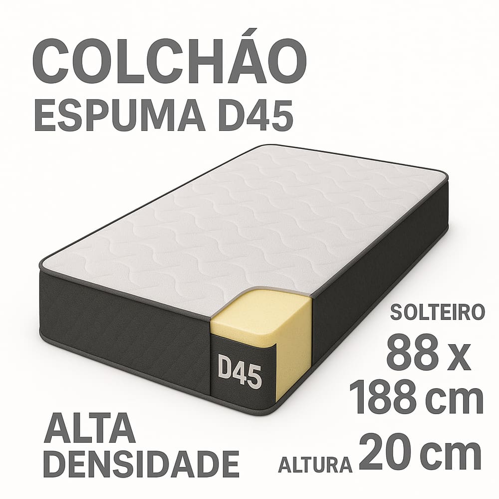 Colchão Solteiro Espuma D45 Bordado 20x88x188