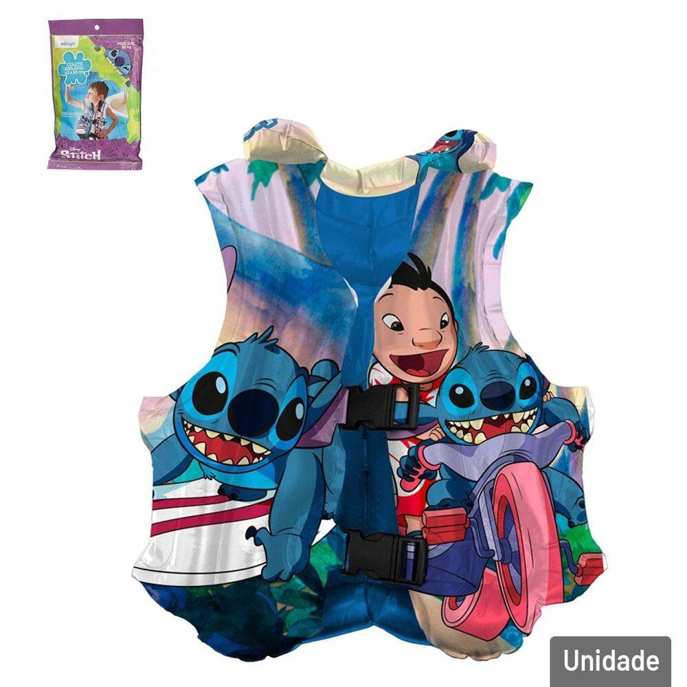 Colete Inflável 43cm com Cinto Stitch Disney - Tudo em Caixa