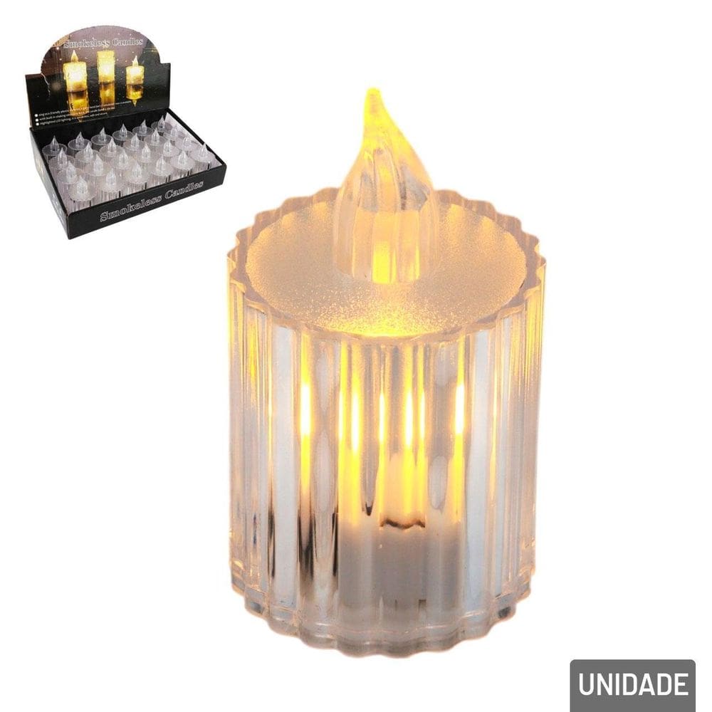 Vela Decorativa LED 6cm Canelado Transparente - Tudo em Caixa