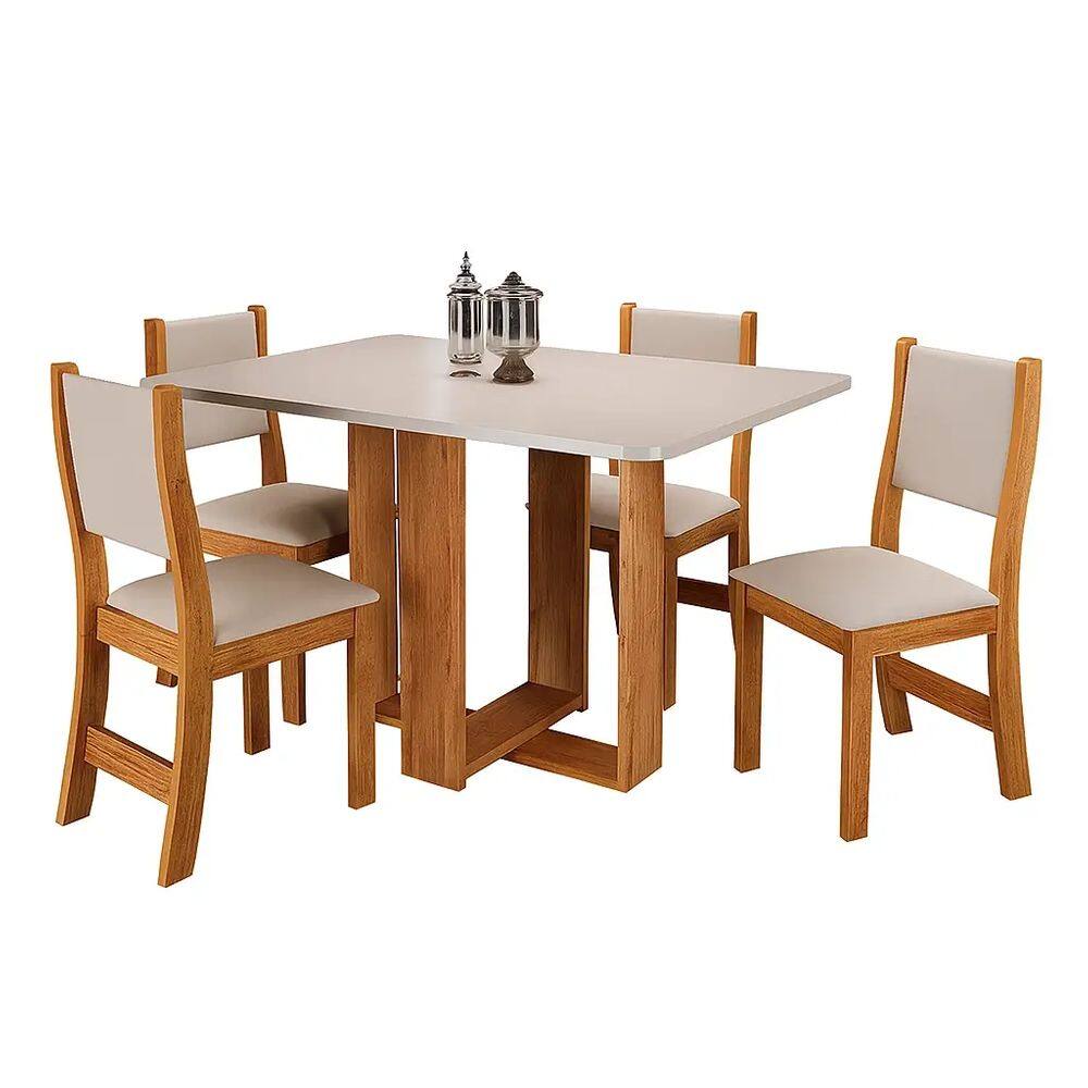 Mesa de Jantar Lidi com 4 Cadeiras Viero Cor Marfim