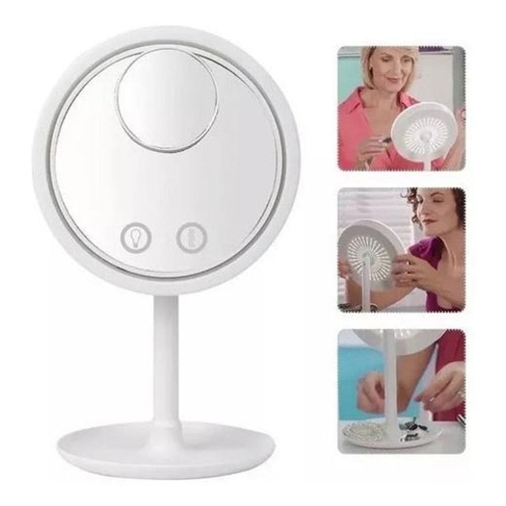 Espelho De Led Com Ventilador Mini Espelho Aumento Usb Pilha