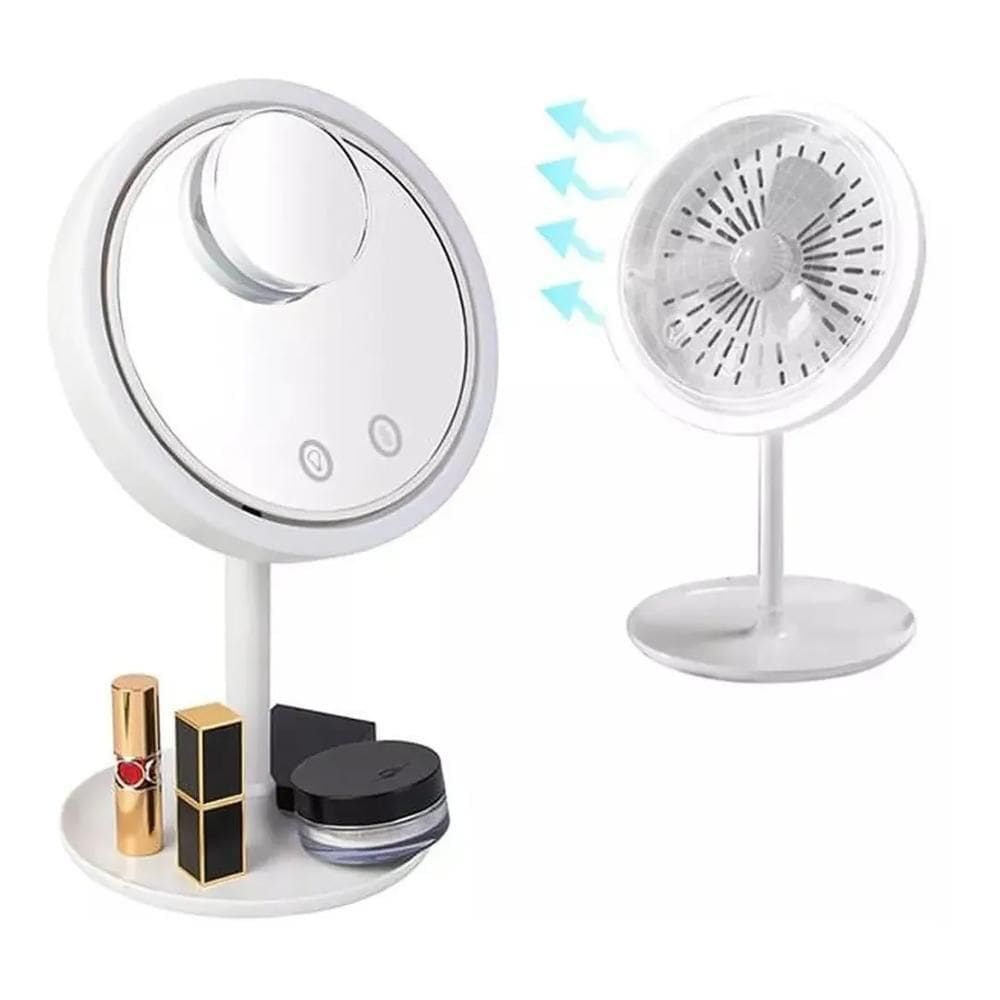 Espelho De Led E Ventilador Mini Espelho Aumento Usb Pilha
