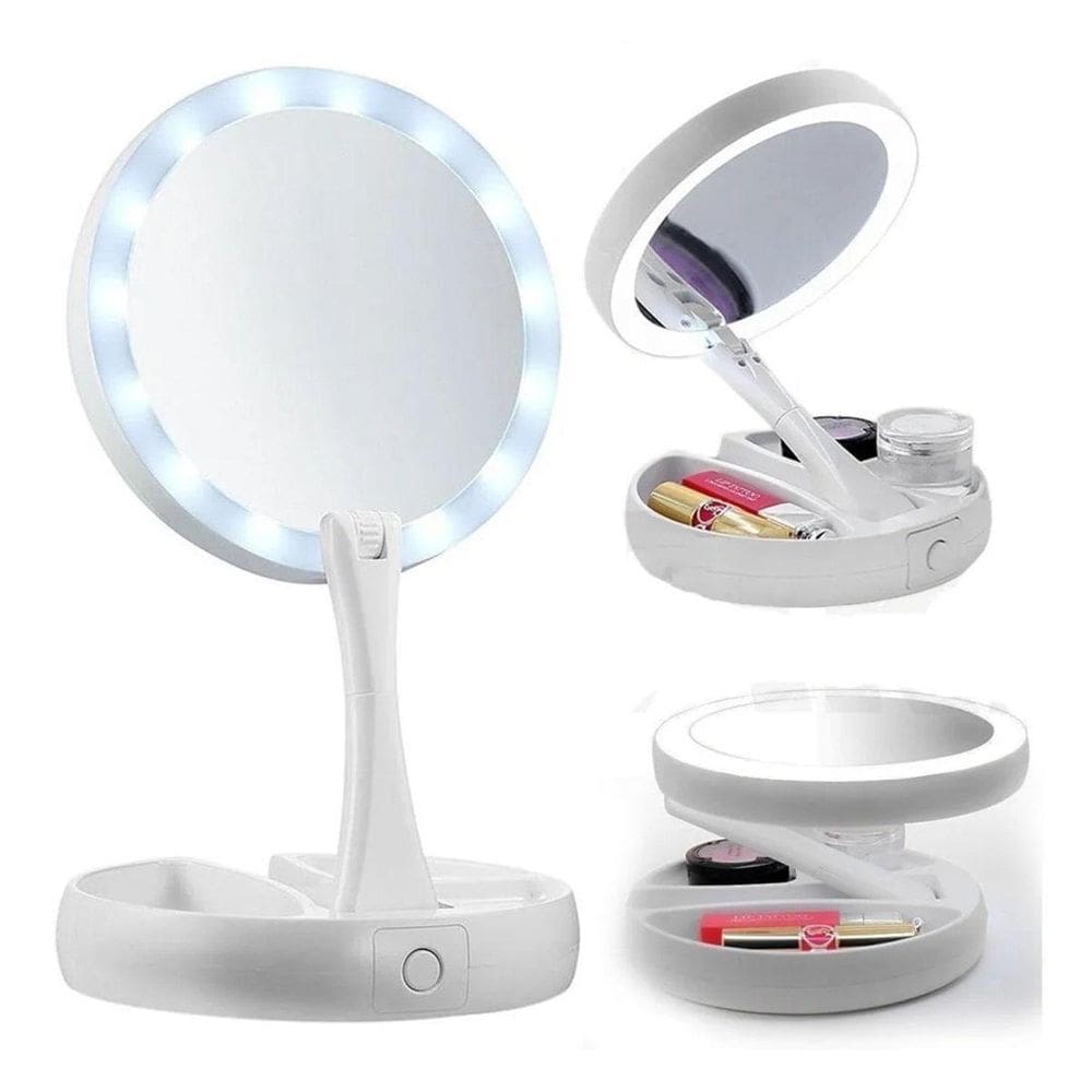 Espelho Porta Maquiagem Luz Led Portátil Aumento Tela