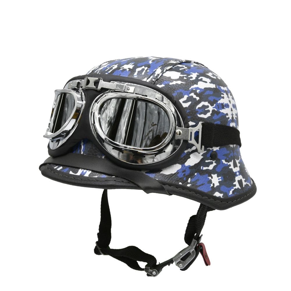 Capacete Bike/Scooter Alemão Camuflado Azul Espelhado Gg