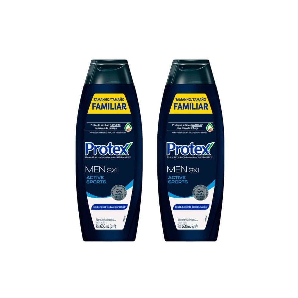Kit 2 Sabonete Liquida Protex Men 3x1 Tamanho Família 650ml