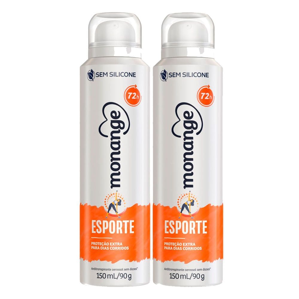 Kit 2 Desodorante Monange Esporte Aerosol Antitranspirante 72h Sem Silicone 150ml