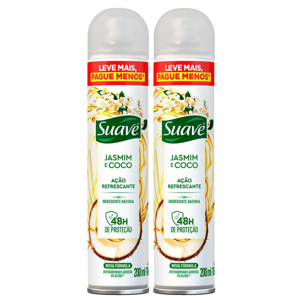 Kit 2 Desodorante Suave Jasmim e Coco Aerossol Antitranspirante 48h 200ml