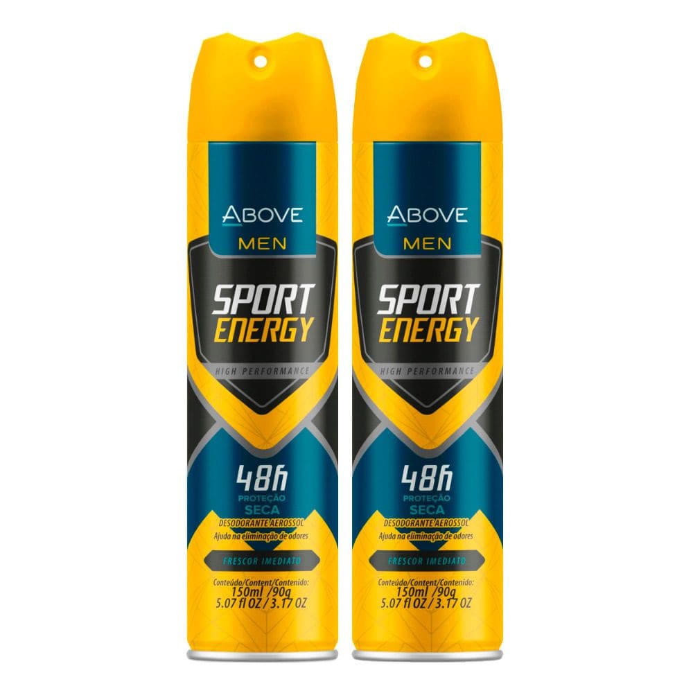 Kit 2 Desodorante Antitranspirante Above Men Sport Energy Aerossol com 150ml