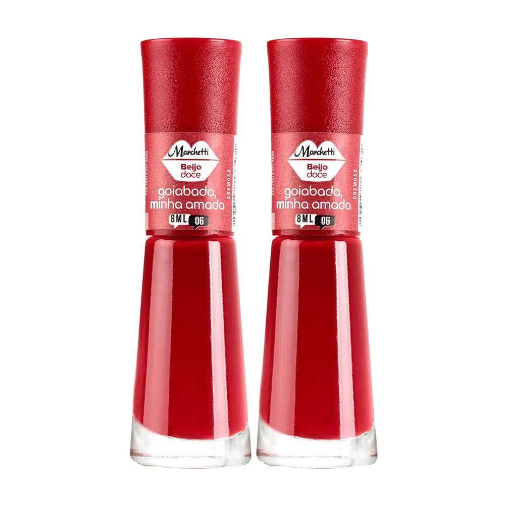Kit 2 Esmalte Marchetti Cremoso Beijo Doce Cor Goiabada Minha Amada 06 com 8ml