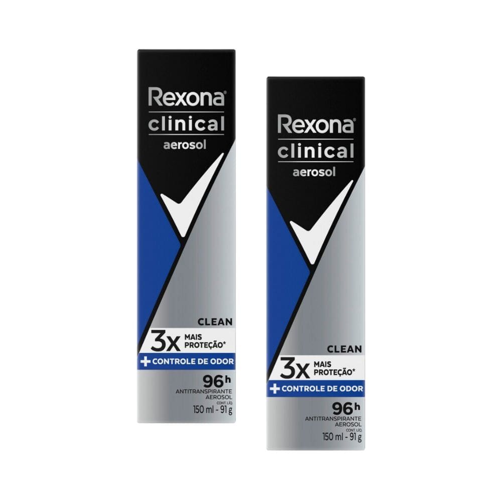 Kit 2 Desodorante Rexona Men Clinical Clean Aerosol Antitranspirante 96h 150ml