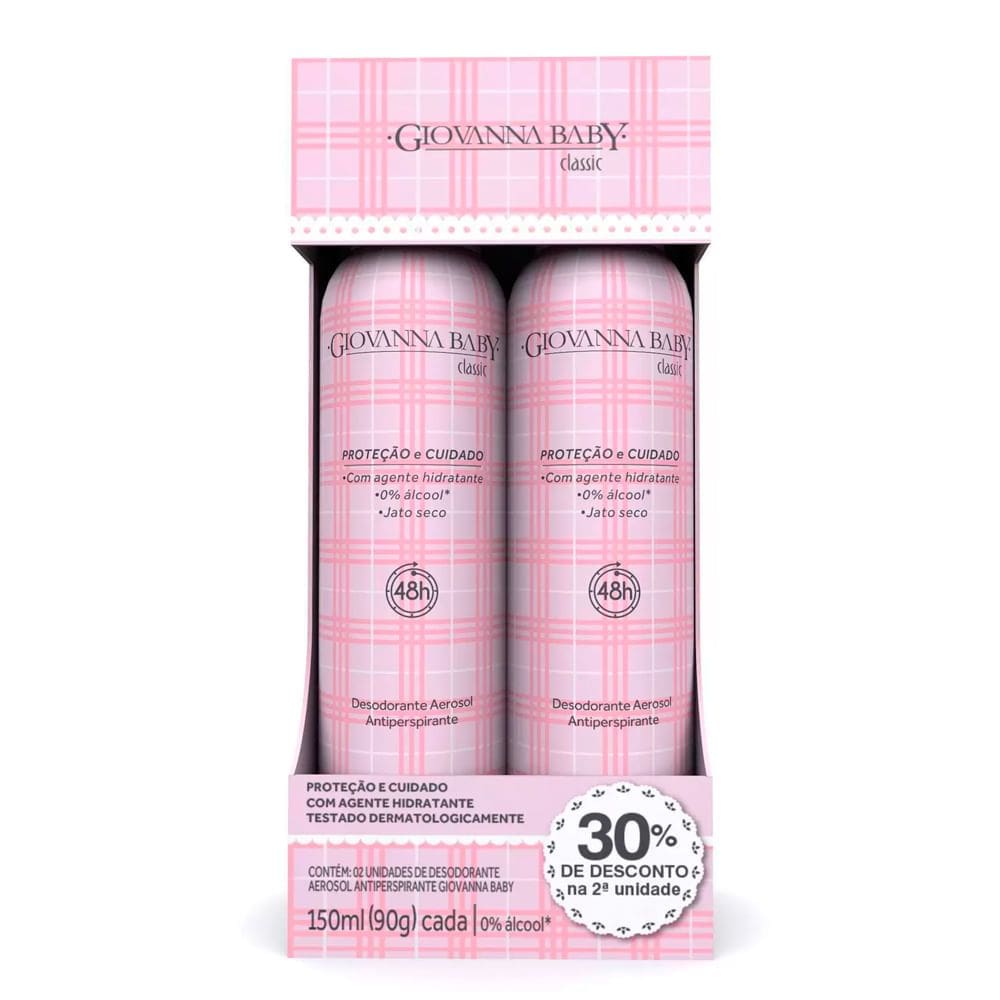 Kit Desodorante Giovanna Baby Classic Rosa Aerosol 30% de Desconto na Segunda Unidade 150ml cada