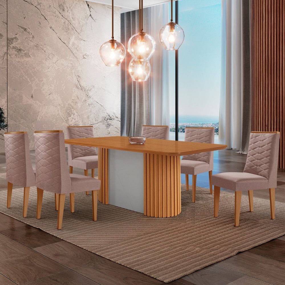 Mesa de Jantar Aspen 180cm Tampo MDF Laminado com 6 Cadeiras Safira Moderna Mobília