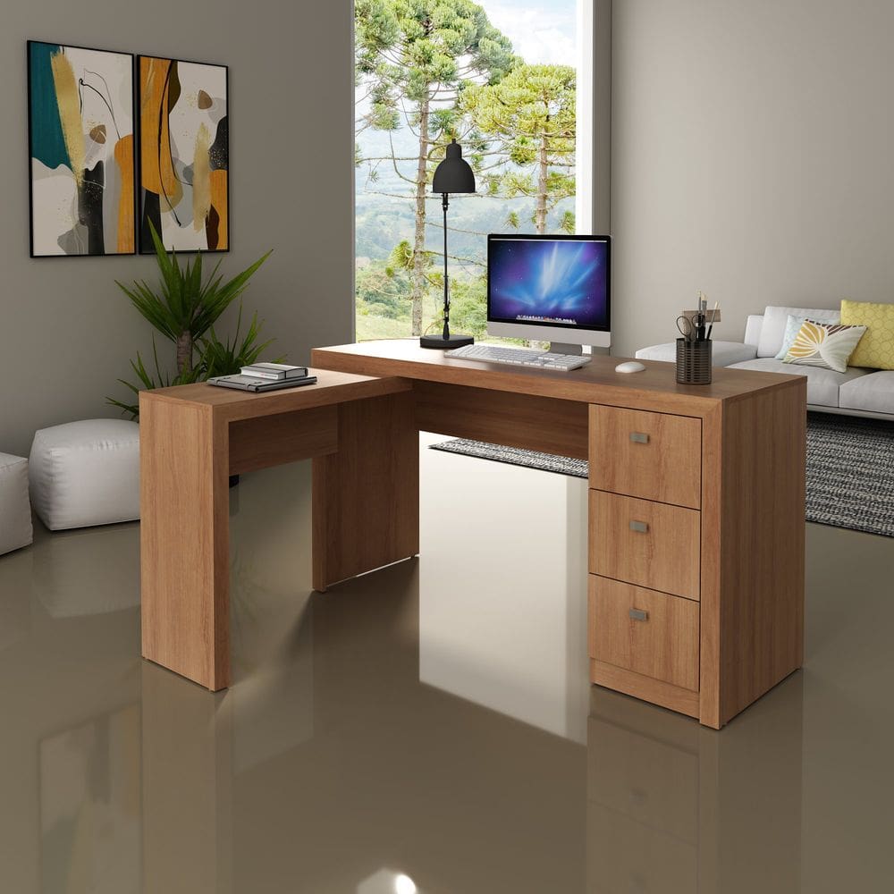 Mesa para Escritório com Mesa de Apoio e 3 Gavetas