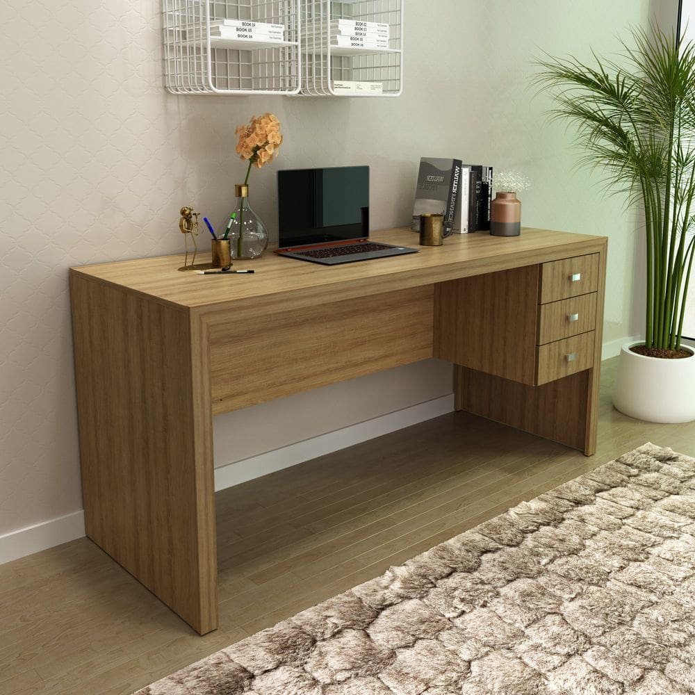 Mesa para Escritório 155cm com 3 Gavetas Reversível