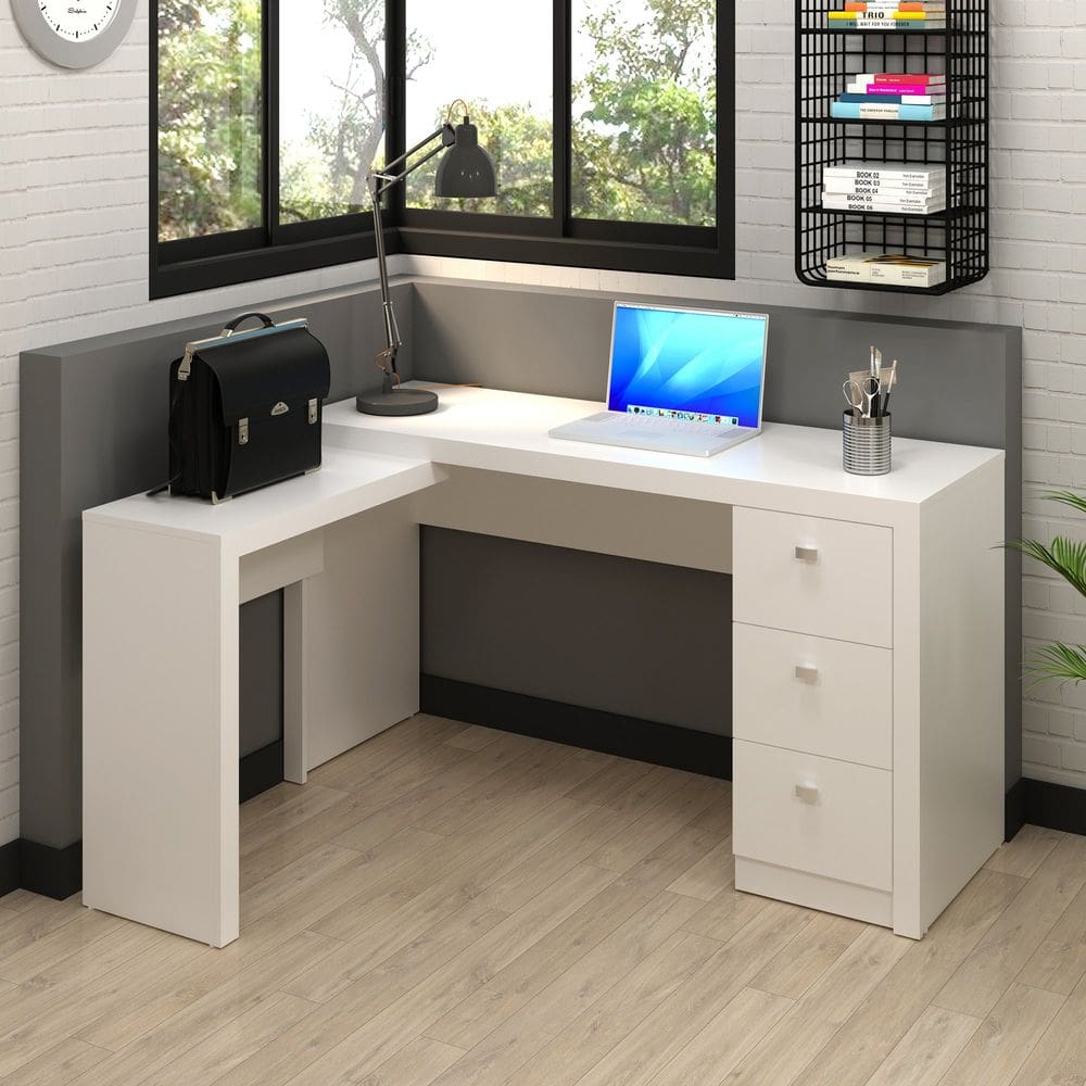 Mesa para Escritório com Mesa de Apoio e 3 Gavetas