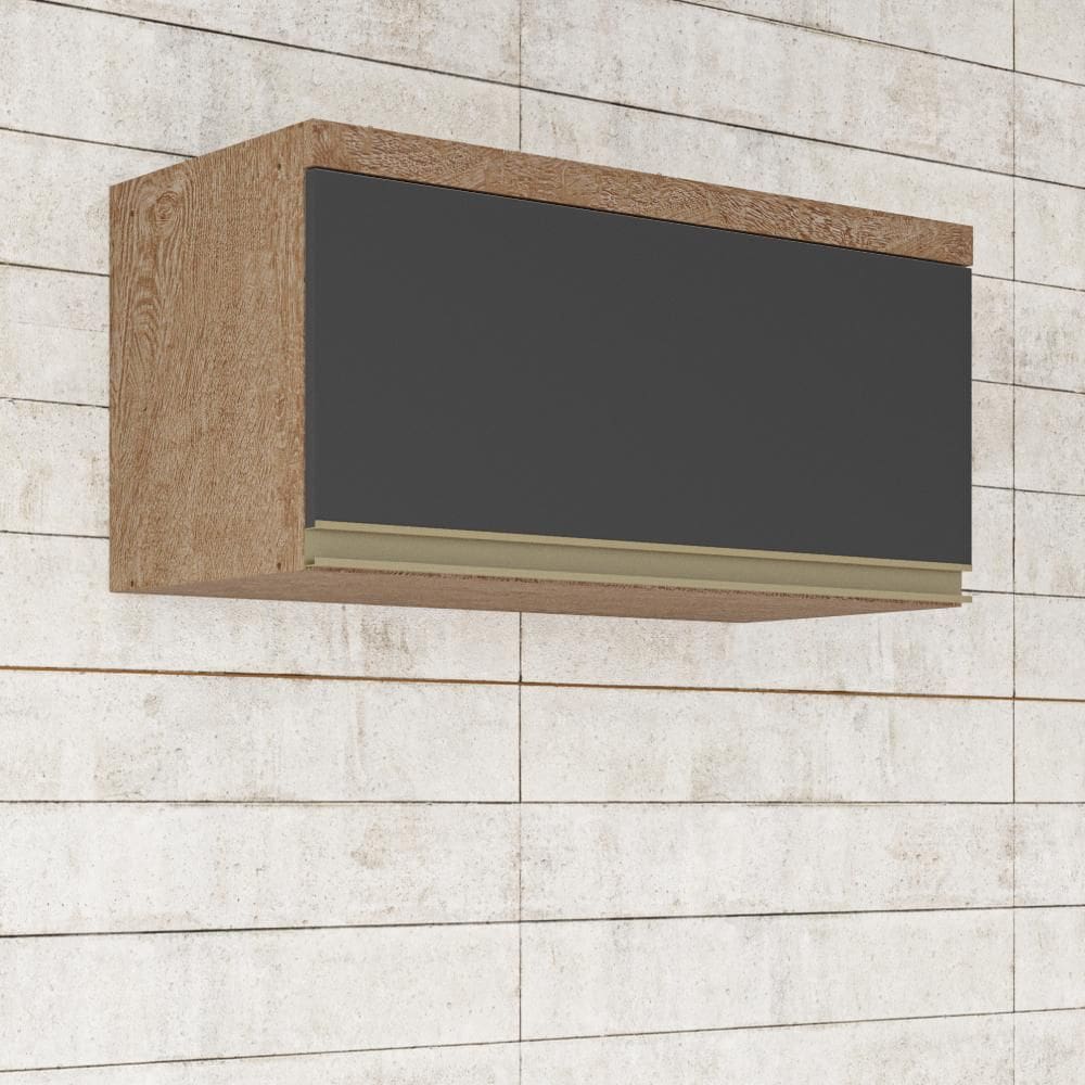 Armário Aéreo de Cozinha 80 cm 1 Porta Basculante 100% MDF Organizador Multiuso Marrom Cinza