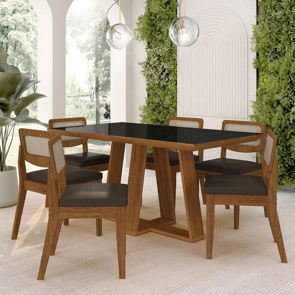 Mesa Sion 1,60 Com 6 Cadeiras Sextavada Freijó/pto/corino Marrom - M.a