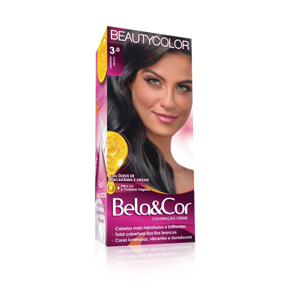 Tintura Creme Bela&Cor Castanho Escuro 3.0 Kit