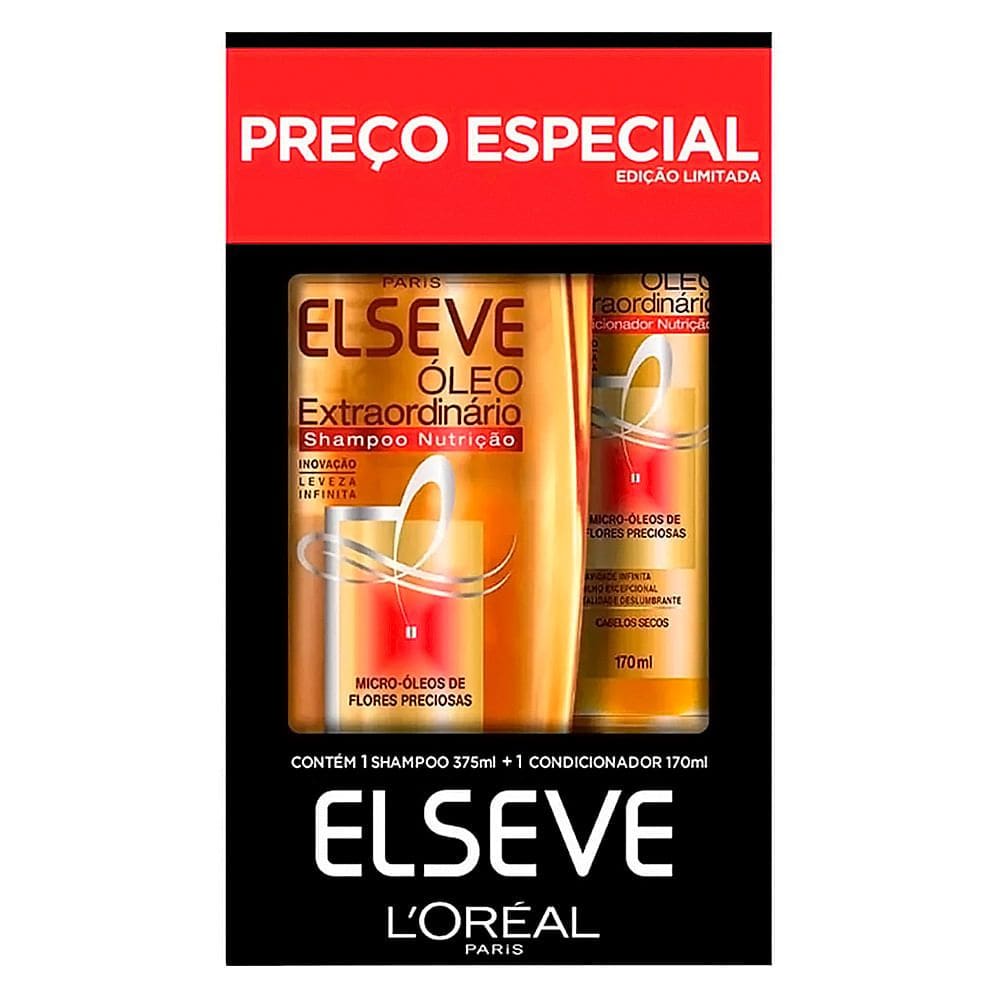 Elseve Óleo Extraordinário Nutrição Shampoo 375ml e Condicionador 70ml Preço Especial Edição Limitada
