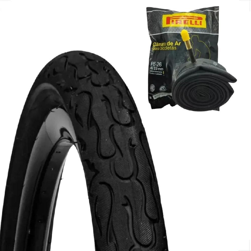 Pneu Bicicleta DSI Flame Aro 26 x 2.125 Balão Tipo kenda + camara Pirelli 26 Montadinha Freeride