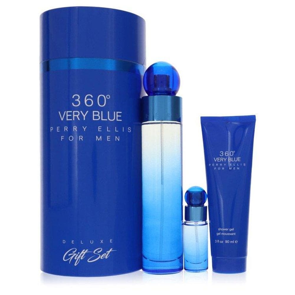 Kit Presente Masculino Perry Ellis 360 Very Blue 100 Ml EDT+7 Ml Mini Edt+90 Ml Gel De Banho