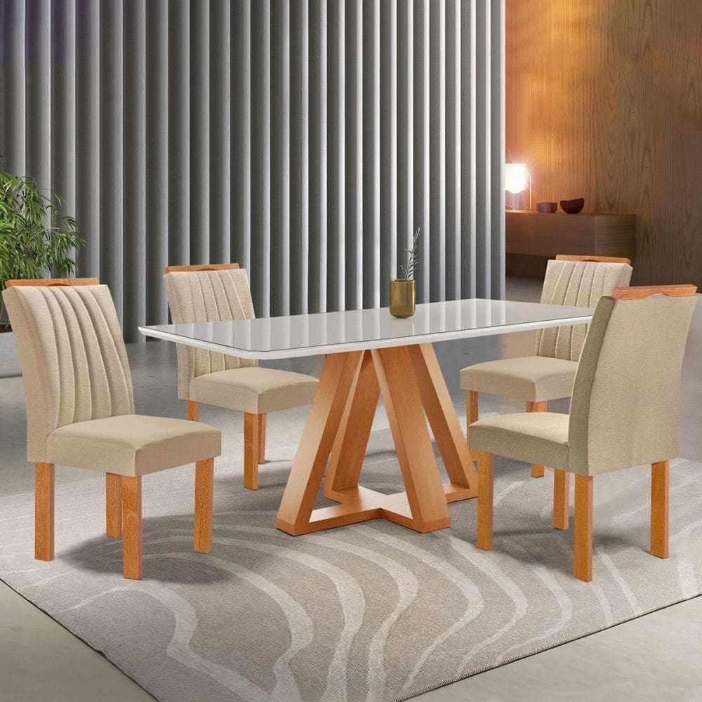 Mesa de Jantar 4 Lugares Tennessee com Vidro Cinamomo/Off White/Suede Cru - Pnr Móveis