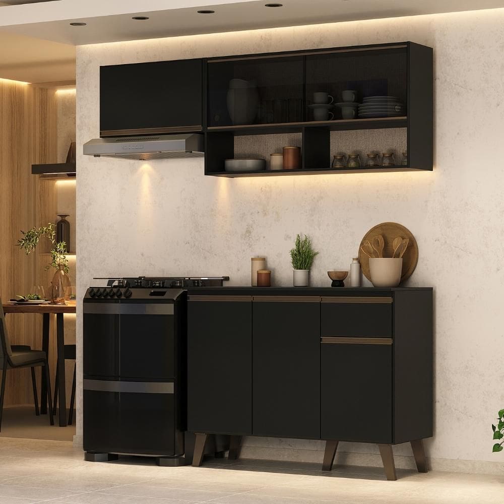 Armário de Cozinha Compacta Atlanta KitchCarraro Preto Touch