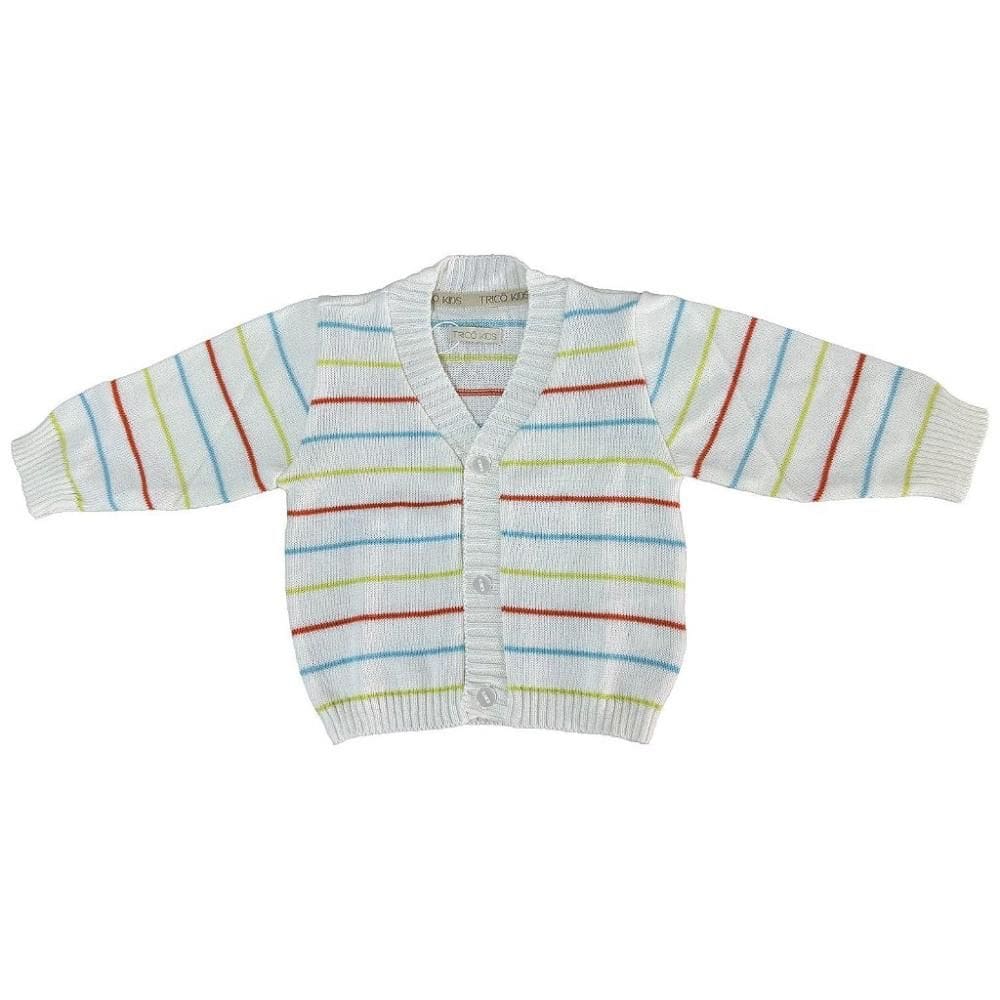 Casaco de Tricô de Bebê Listrado Cores Tricô Kids Branco