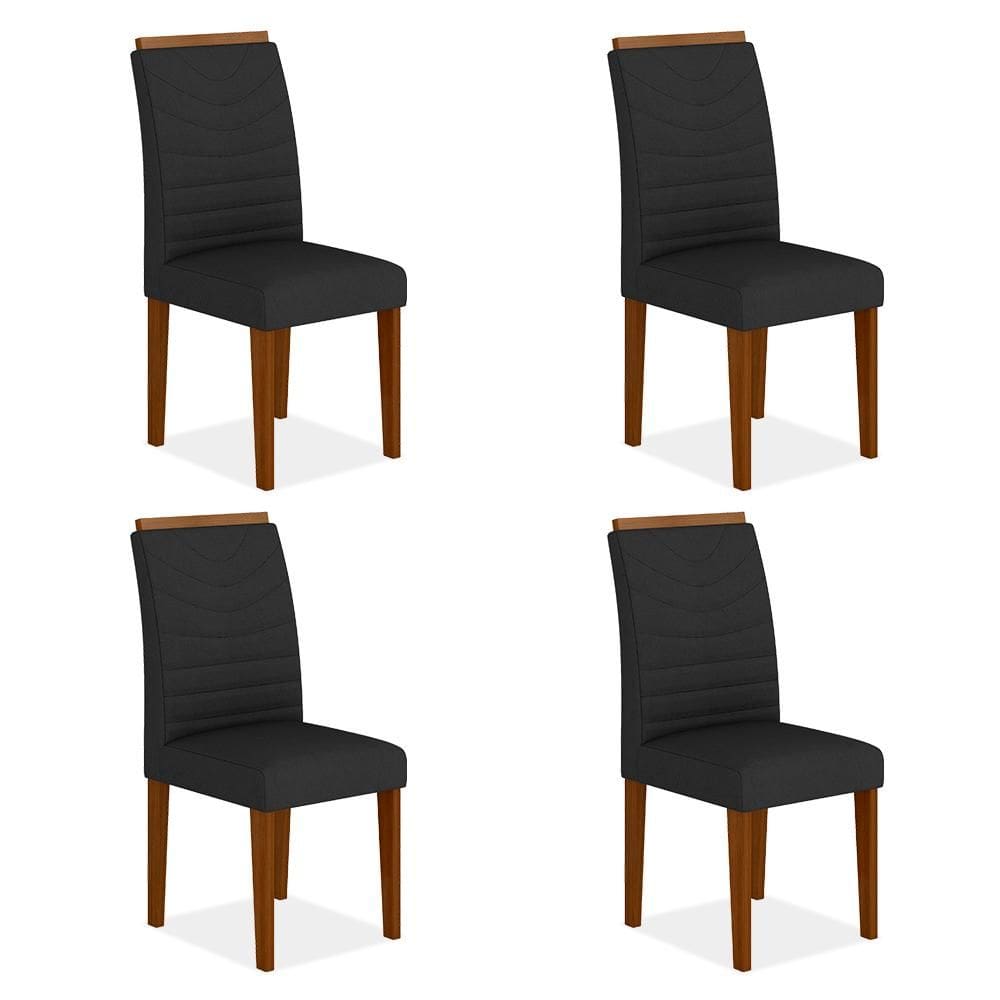 Kit 4 Cadeiras Lima Wood Sala De Jantar Cinam/preto - Móveis Arapongas