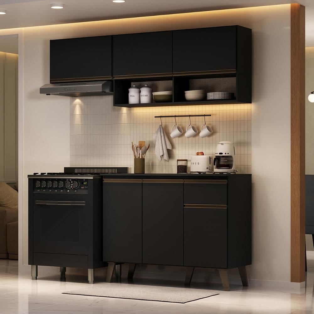 Armário de Cozinha Compacta Atlanta PetitCarraro Preto Touch