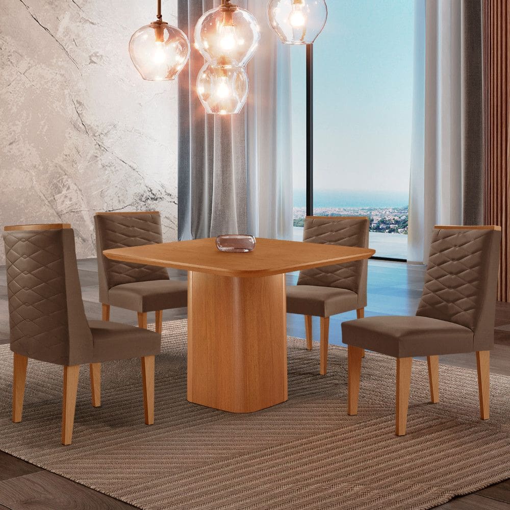 Mesa de Jantar Eloise 90cm Tampo MDF Laminado com 4 Cadeiras Safira Moderna Mobília