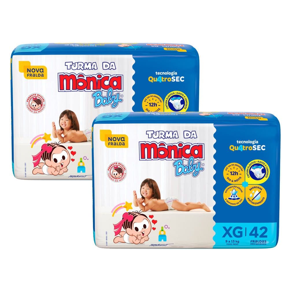 Kit de Fraldas Turma da Mônica Baby Mega Tamanho XG 84 Unidades