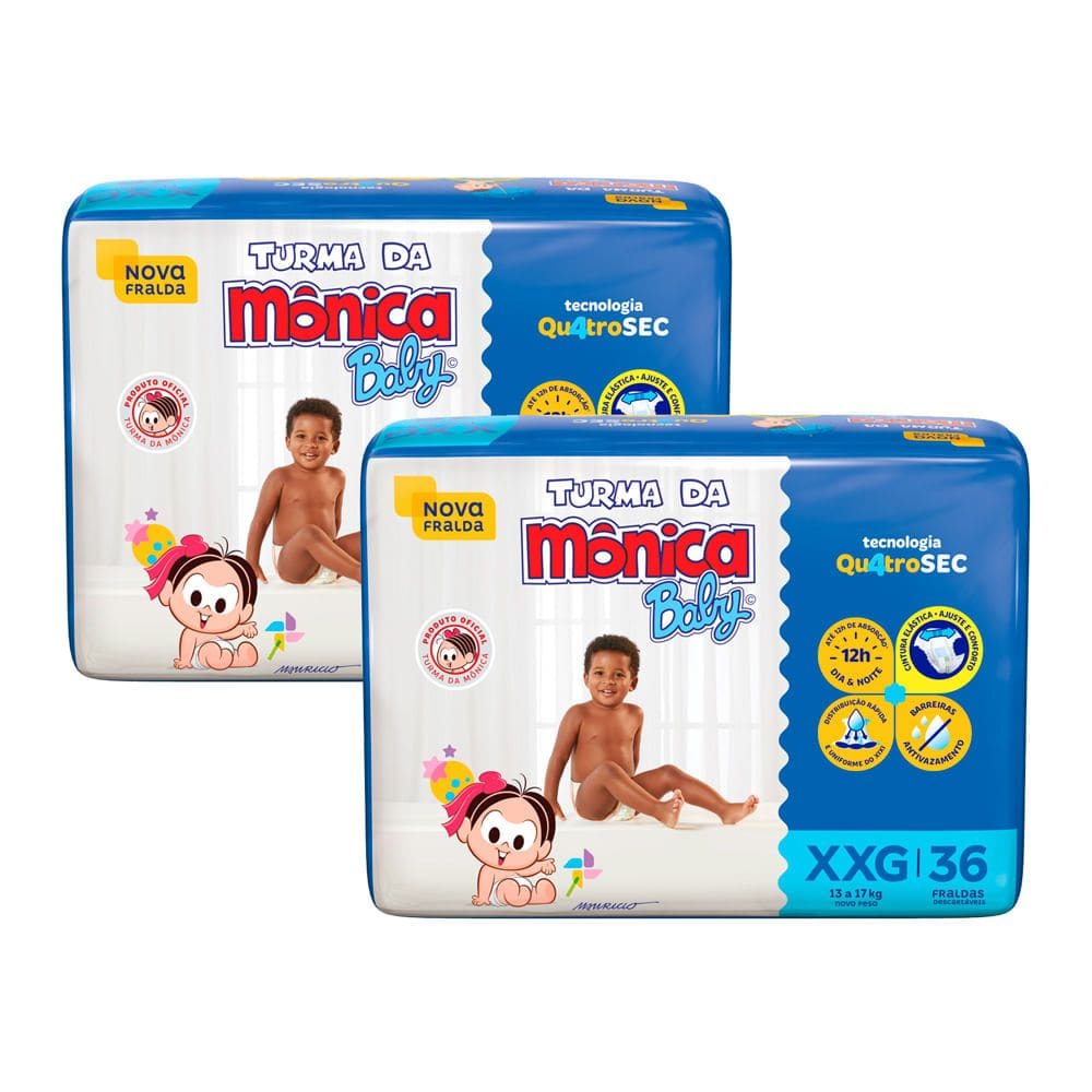 Kit de Fraldas Turma da Mônica Baby Mega Tamanho XXG 72 Unidades