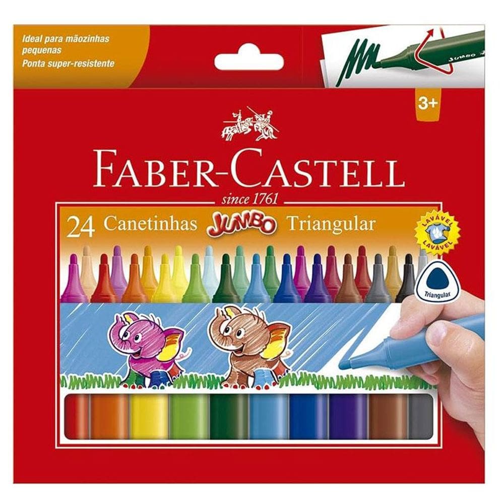 Canetinha Hidrográfica Jumbo Triangular 150224J 24 Cores - Faber Castell